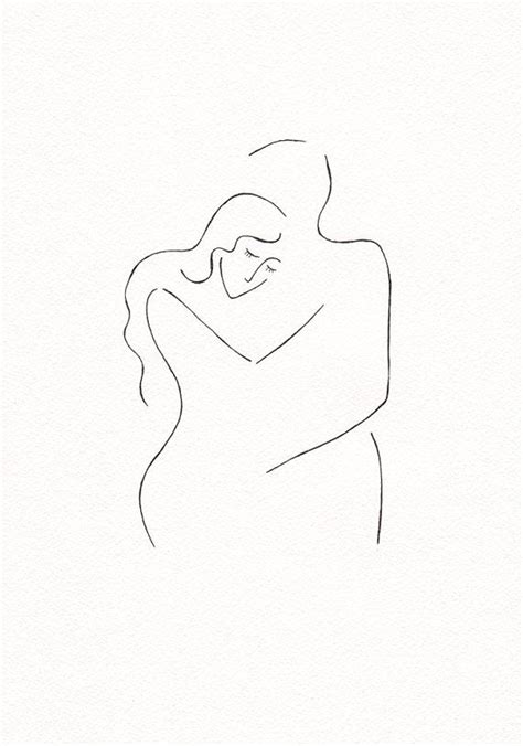 Black And White Minimalist Ink Drawing Of Lovers By Siret On Etsy