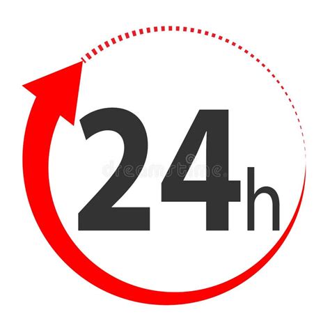 24 Hours Red Clock Sign Icon In Flat Style Twenty Four Hour Open