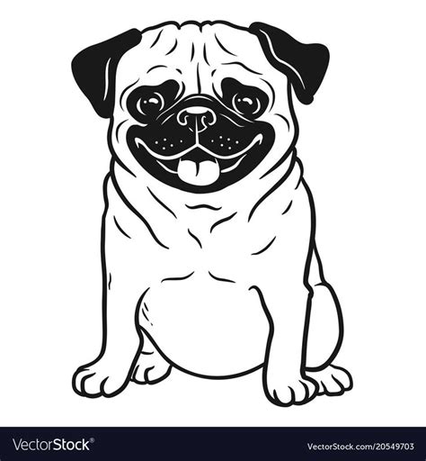 Pug Dog Black And White Hand Drawn Cartoon Vector Image Pug Drawing