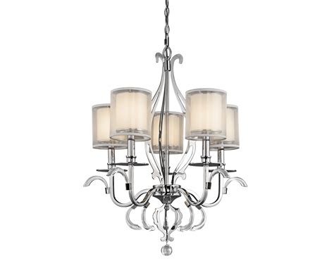 It is very striking and attractive. 5 Light, 2 tier Chandelier with double shades in Chrome ...
