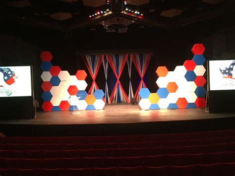 Stage Design hexagons and ribbon awards show stage vegas | Stage set design, Stage design, Stage 