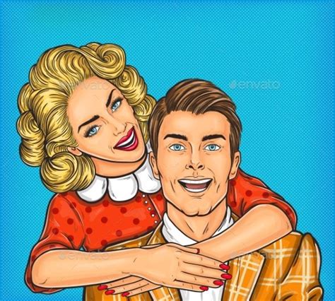 woman hugs her man pop art images retro images adrian johnson pop art girl art pop comic