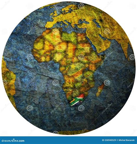 South Africa Flag On Globe Map Stock Illustration Illustration Of