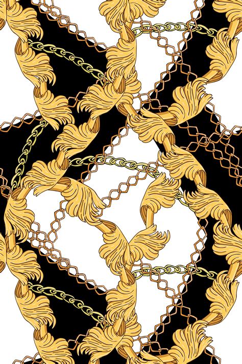 Seamless Pattern Gold Leaves Gold Chains Stock Vector Royalty Free