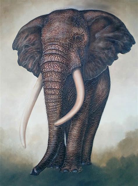 Elephant Artwork Famous Large Canvas Painting By Asian Artist Thailand