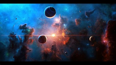 Wallpaper Planet Stars Space Art Moon Nebula