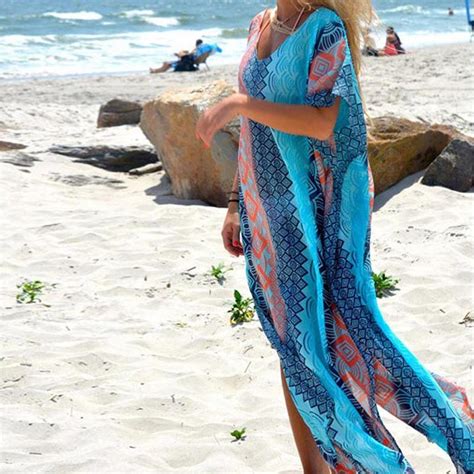 2018 Summer Beach Printed Dress Kaftan Sarongs Sexy Chiffon Bikini Swimwear Tunic Swimsuit