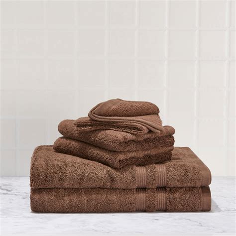 Mainstays Performance Solid 6 Piece Bath Towel Set Brown Basket