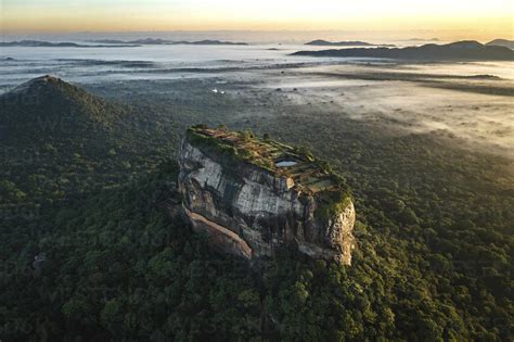 Aerial View Of Sunrise Over The Famous Sigiriya Rock Fortress Called