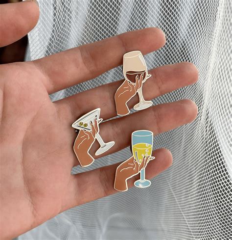 Wine Glass Pin Champagne Glass Enamel Pin Martini Cocktail Etsy