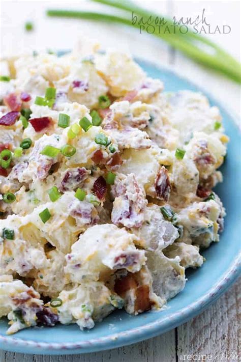 Top potatoes with reserved chives and onion. Bacon Ranch Potato Salad | The Recipe Critic