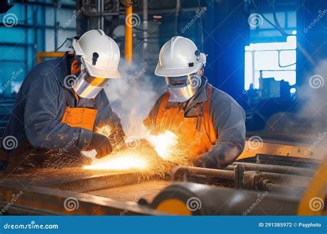 Skilled Workers and Welders Performing Arc Welding in Factory Settings
