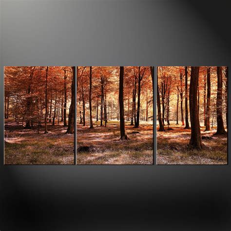 Autumn Forest Landscape Modern Design 3 Panels Canvas Print Picture