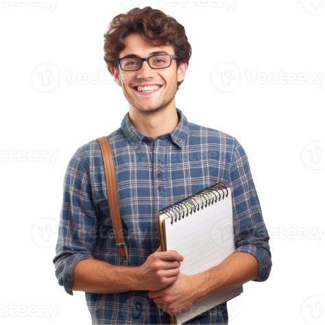 A Happy Smiling Young College Student With A Book In Hand Isolated On
