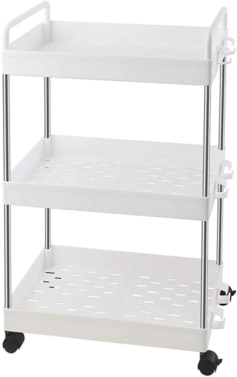 ronlap 3 tier classic storage rolling cart slim storage cart with wheels slide out storage