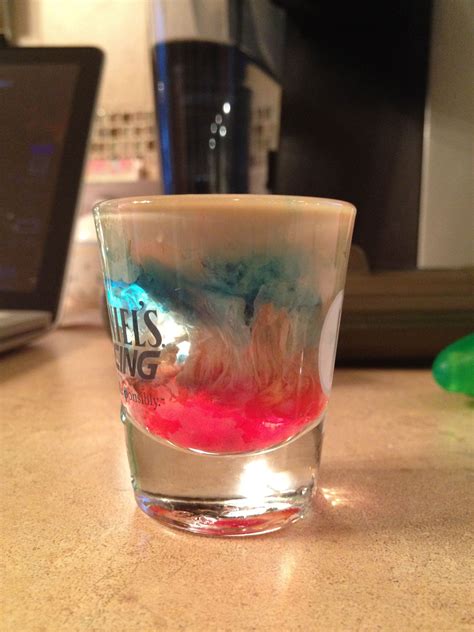 Alien brain hemorrhage shot has become an iconic halloween cocktail for its quite creepy look. Alien Brain Hemorrhage peach schnapps, Bailey's blue ...