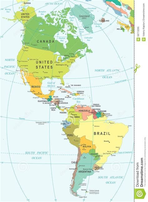 North And South America Map Illustration Stock Illustration