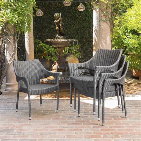 Barletta Outdoor Wicker Stacking Chairs Set Of 4 Gray