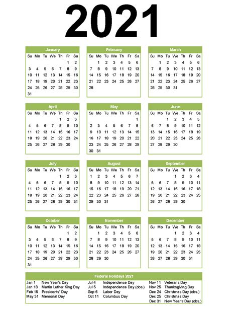 2021 Calendar With Holidays Calendar 2021