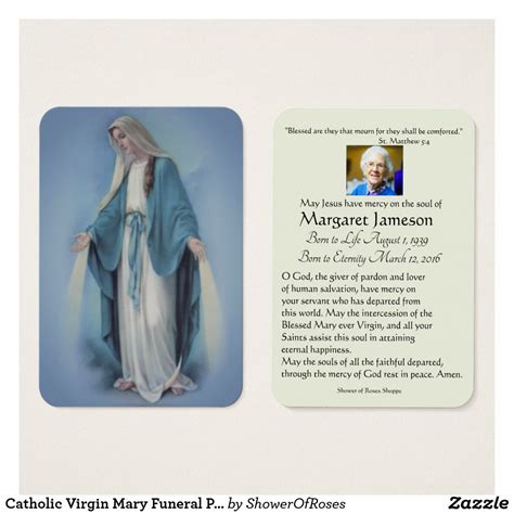 Catholic Virgin Mary Funeral Prayer Memorial Card Showerofrosesshoppe
