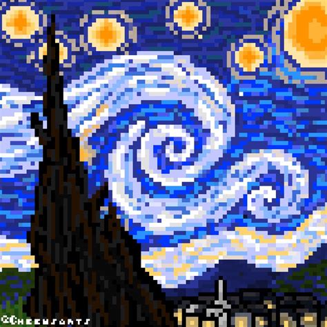 Pixel Starry Night Starry Night Van Gogh Starry Night Pixel Art
