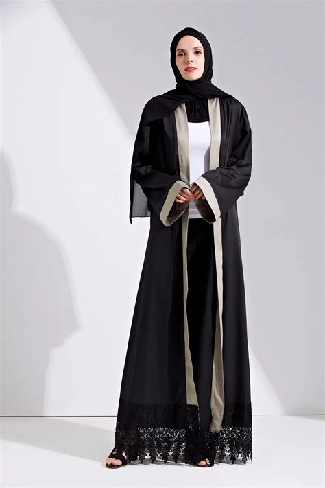 Muslim Lace Maxi Dress Abaya Embroidery Cardigan Long Robe Gowns Tunic