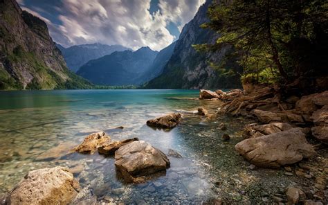 Nature Landscape Alps Summer Lake Mountain Trees Clouds Water
