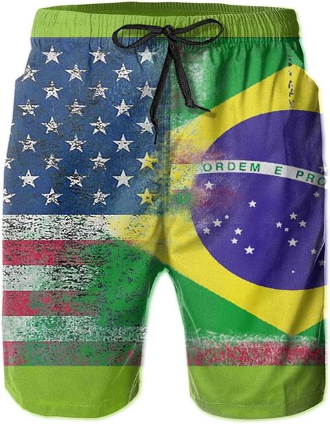 Quemin Shorts De Playa Para Hombres Banderas De Estados Unidos Y Brasil