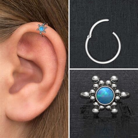 Opal Rook Earring Titanium Implant Grade Tragus Earring Etsy