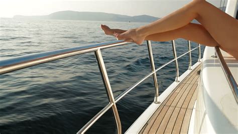 Bikini Woman Enjoying Summer Vacation On A Bay Cruise Stock Footage