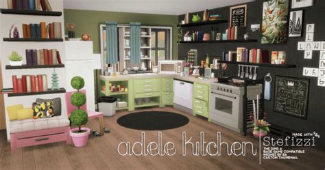 Classic style juglans kitchen brings a gleam to your sims' kitchen with gray and gold tones shiny metal handle textures. Adele Kitchen by Stefizzi | SimsWorkshop
