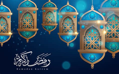 Ramadan Kareem Hanging Lanterns on Blue Greeting 999458 Vector Art at ...