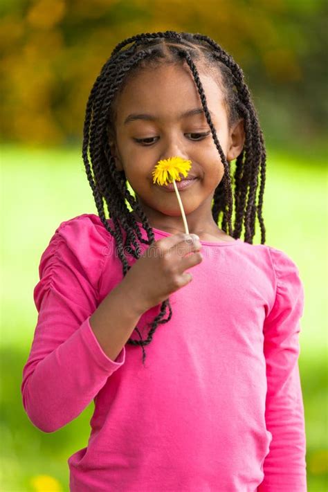 4501 Outdoor Portrait Cute Young Black Girl African People Stock