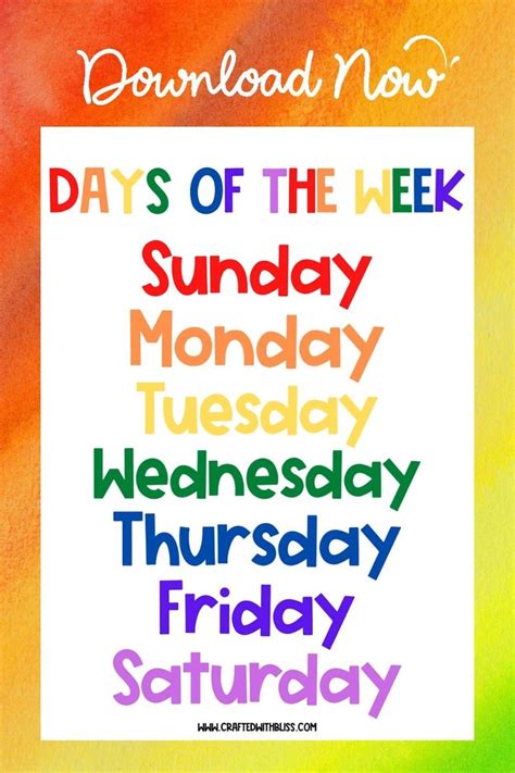 Days Of The Week Activities Days Of The Week Poster Days Of The Week