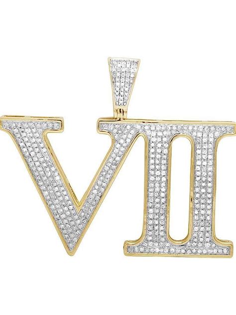 Jewelry Unlimited - Mens 10K Yellow Gold Real Diamond Roman Numeral VII
