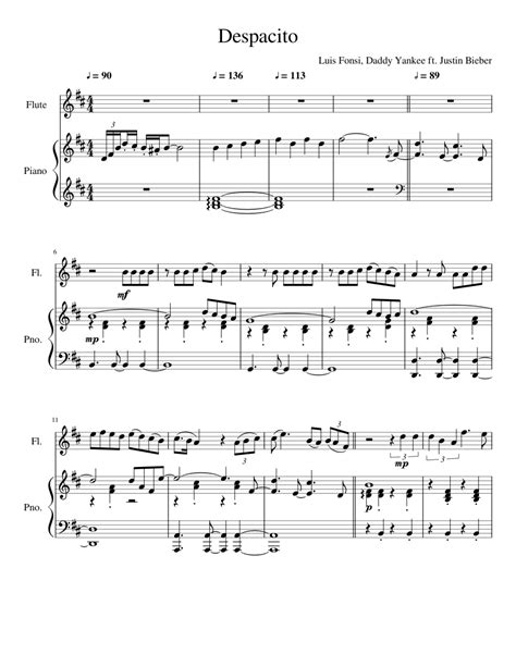 Despacito Sheet Music For Flute Piano Download Free In Pdf Or Midi