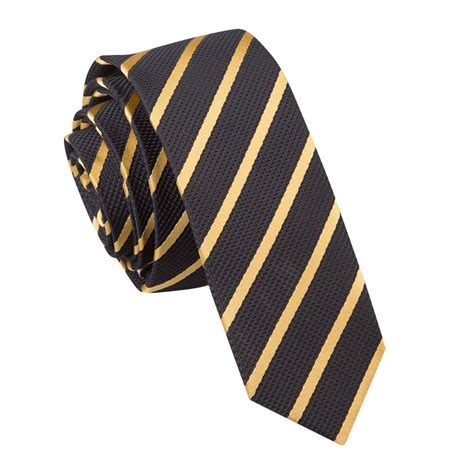 Mens Single Stripe Black And Gold Skinny Tie