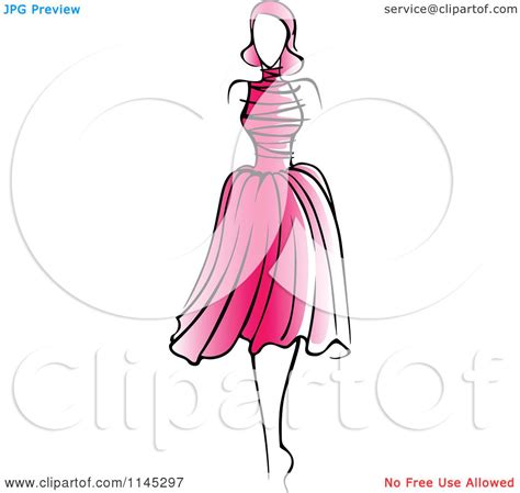 Clipart Of A Fashion Model In A Pink Dress 2 Royalty Free Vector