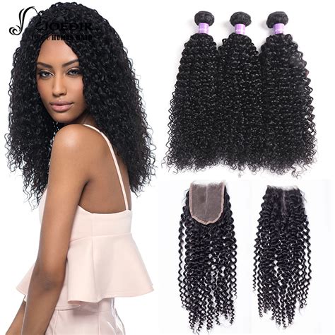 Aliexpress Com Buy Joedir Kinky Curly Weave Human Hair Bundles With Lace Closure Non Remy