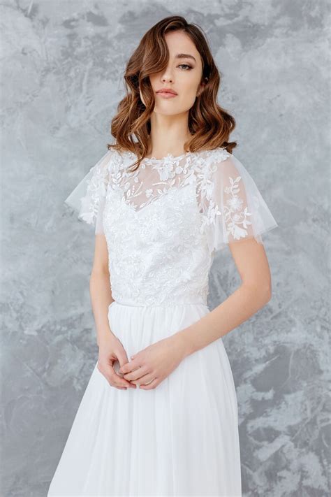 Sheer Ivory Lace Wedding Top Bridal Lace Top With 3d Decor Etsy
