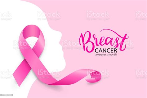 Roze Lint Symbool Op Vrouw Gezicht Borstkanker Bewustzijn Maand