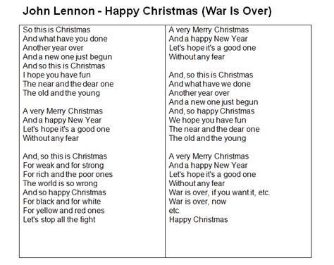 John Lennon Happy Christmas War Is Over Tekst John Lennon Happy Christmas Esl Teaching