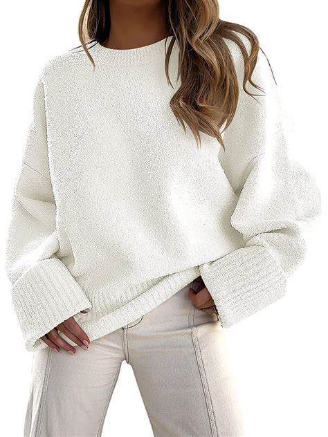 Anrabess Women S Crewneck Long Sleeve Oversized Fuzzy Knit Chunky Warm Pullover Sweater Top