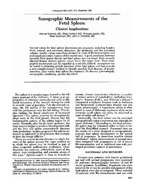 Pdf Sonographic Measurements Of The Fetal Spleen Clinical