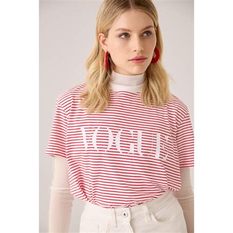 Vogue T Shirt Striped Red With Logo Print Vogue Official Store