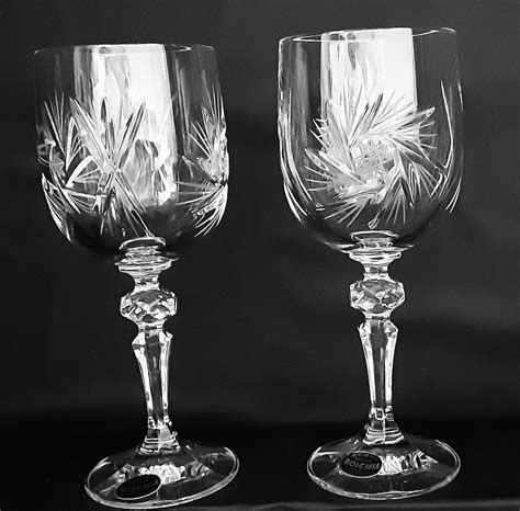 Pair Of Bohemia Crystal Pinwheel Wine Glass Glasses Etsy