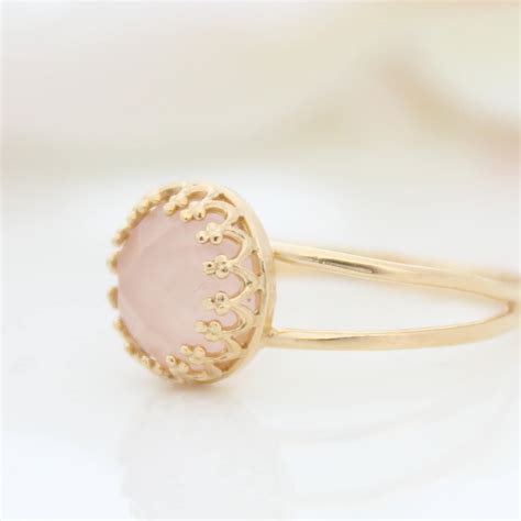 rose quartz ring delicate gold ring set with pink gemstone etsy