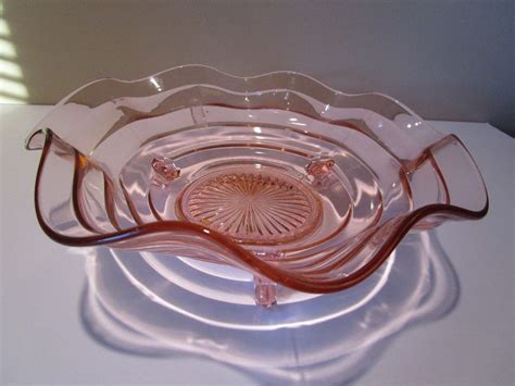 Vintage Footed Bowl Scalloped Depression Glass Pink Bowls Home And Living