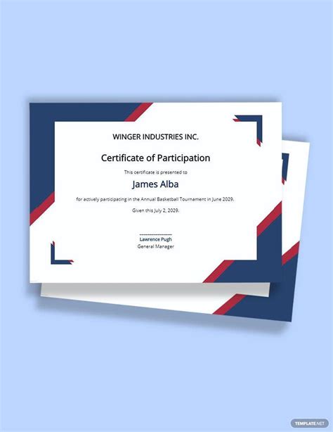 Basketball Participation Certificate Template In Illustrator Pages