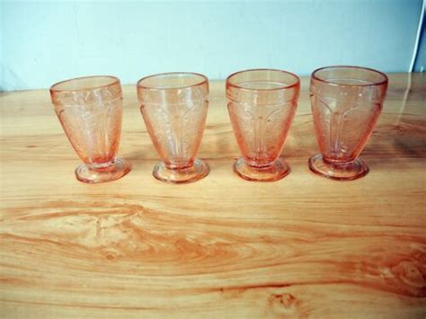 4 vintage cherry blossom pink depression glass footed tumblers jeannette ebay